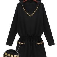 Plus size new 2014 england style punk women winter dress hooded slim long sleeve black dress 1
