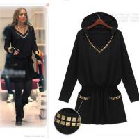 Plus size new 2014 england style punk women winter dress hooded slim long sleeve black dress