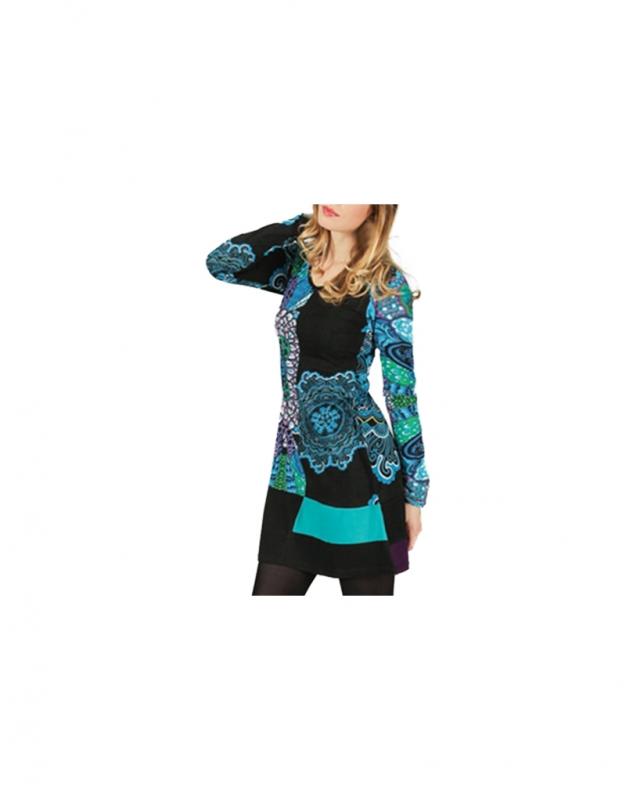 Robe courte en coton a manches longues col rond aller simplement ro1108 3