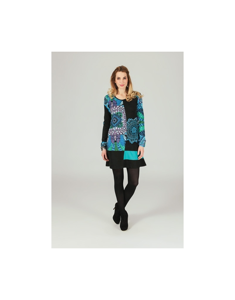 Robe courte en coton a manches longues col rond aller simplement ro1108 4
