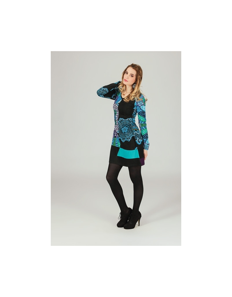 Robe courte en coton a manches longues col rond aller simplement ro1108 5