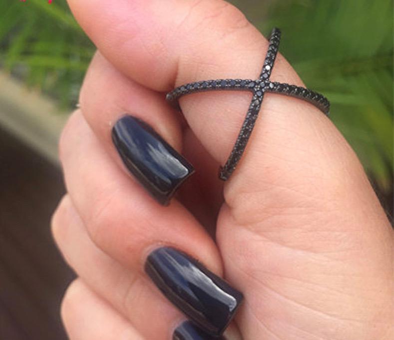 Top quality luxury elegant gold tone cross ring plain x ring cuff geometric knuckle rings for