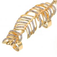 Top quality summer style 18k genuine gold feather crystals full finger rings for women nightclub armor