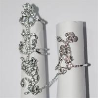 Vintage gold plated jewelry stainless steel chain two finger rings for women link double ring tree 1