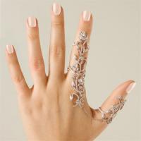 Vintage gold plated jewelry stainless steel chain two finger rings for women link double ring tree