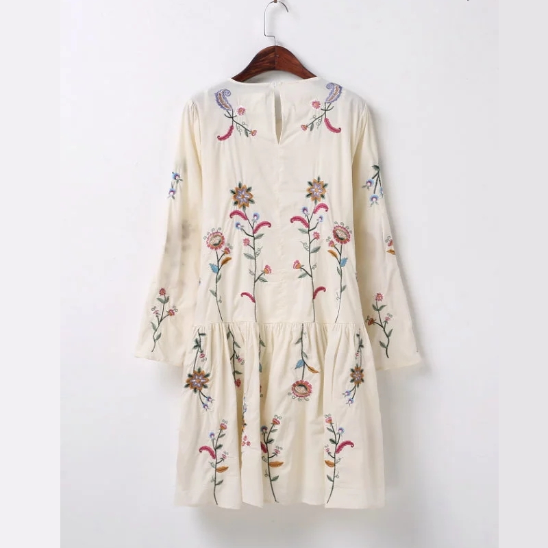 Vintage r tro broderie coton manches longues robes de mode femmes deux pi ces costume casual 7