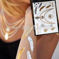 Waterproof tattoo sticker metalic feather temporary tattoo women flash tatoo gold silver shimmer glitter tattoos choker