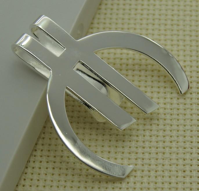Wc1 free shipping 925 silver euro sign money clip wholesale fashion jewelry silver fashion money clips