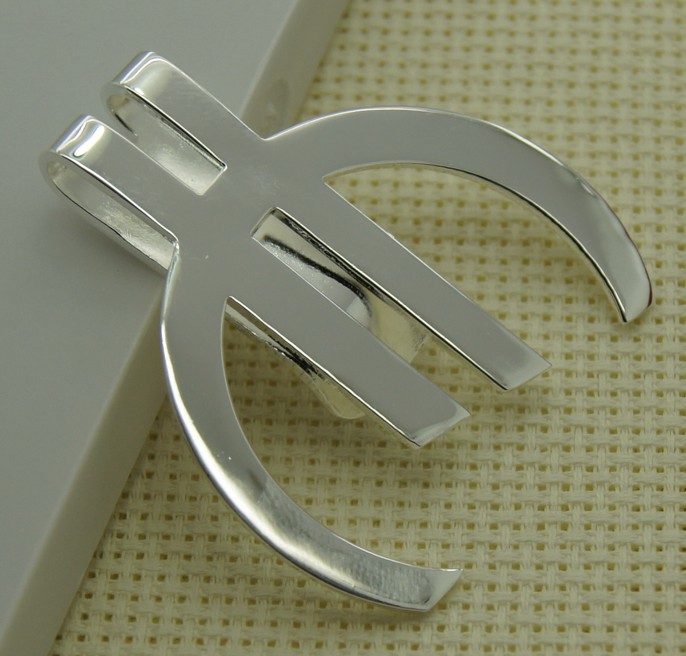 Wc1 free shipping 925 silver euro sign money clip wholesale fashion jewelry silver fashion money clips
