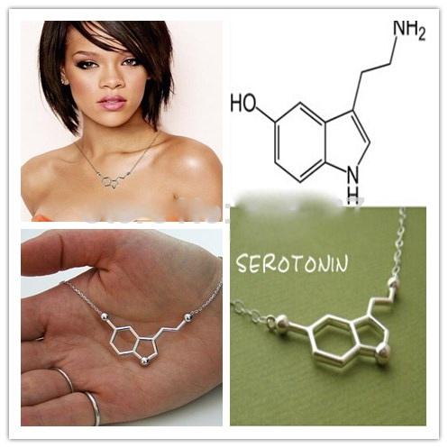 Wholesale high quality creative rhodium plated serotonin necklace silver serotonin molecules necklace