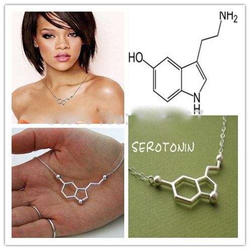 Wholesale high quality creative rhodium plated serotonin necklace silver serotonin molecules necklace