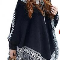 Women batwing knitwear sleeve tassels hem loose pullover blouse irregularity cloak poncho cape tops knitting sweater 1