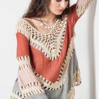 Women blouses 2015 multicolor v neck long sleeve crochet top blouse plus size kimono blusa camisa 2
