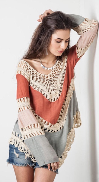Women blouses 2015 multicolor v neck long sleeve crochet top blouse plus size kimono blusa camisa 2