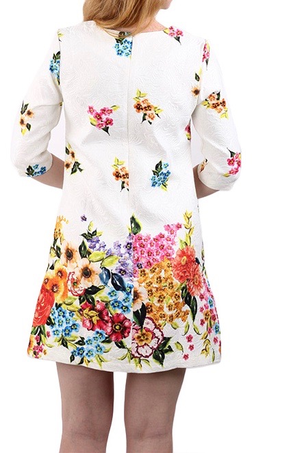 Women s elegant floral print dress o neck three quarter sleeve vintage casual slim brand jacquard 1