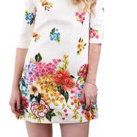 Women s elegant floral print dress o neck three quarter sleeve vintage casual slim brand jacquard