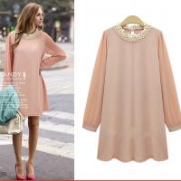 Xl 5xl plus size european 2015 autumn fashion tshirt dress long sleeve pink black chiffon beaded